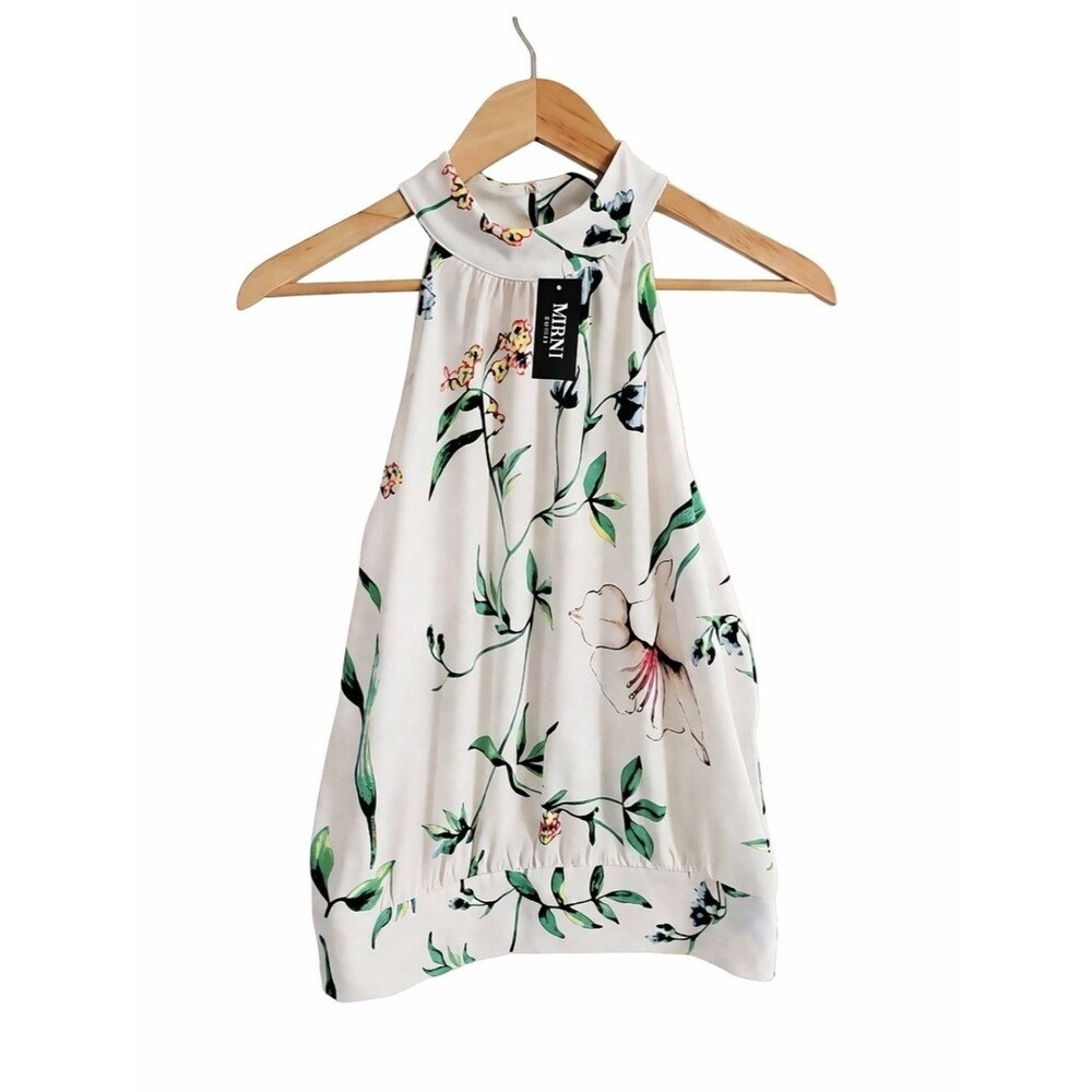 WHBM Floral Halter Top NWT Size S White Green Sleeveless Blouse